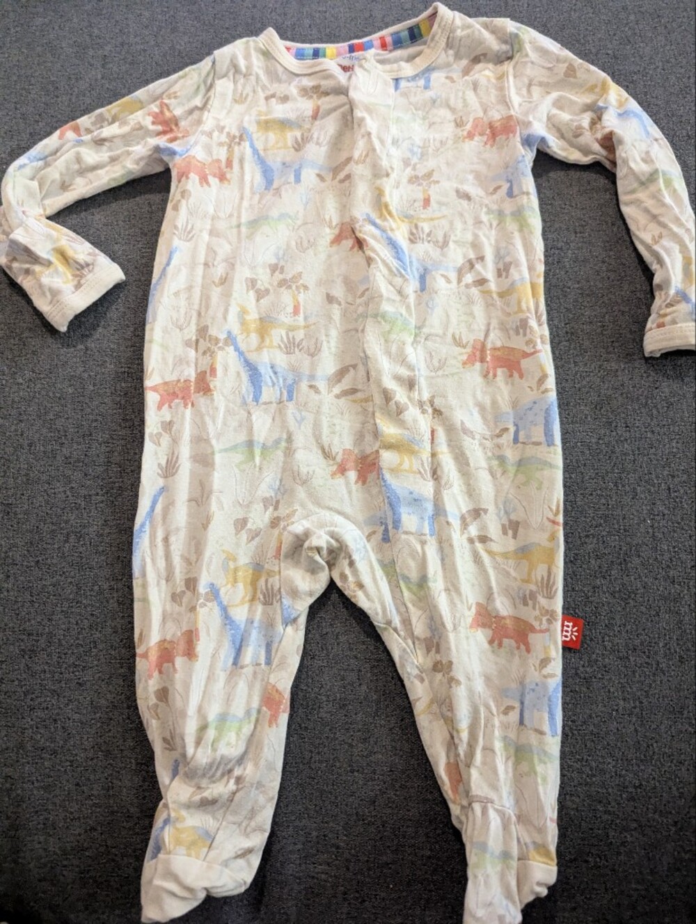 Magnetic Me Cream Footie with Multicolor Dinosaur Print